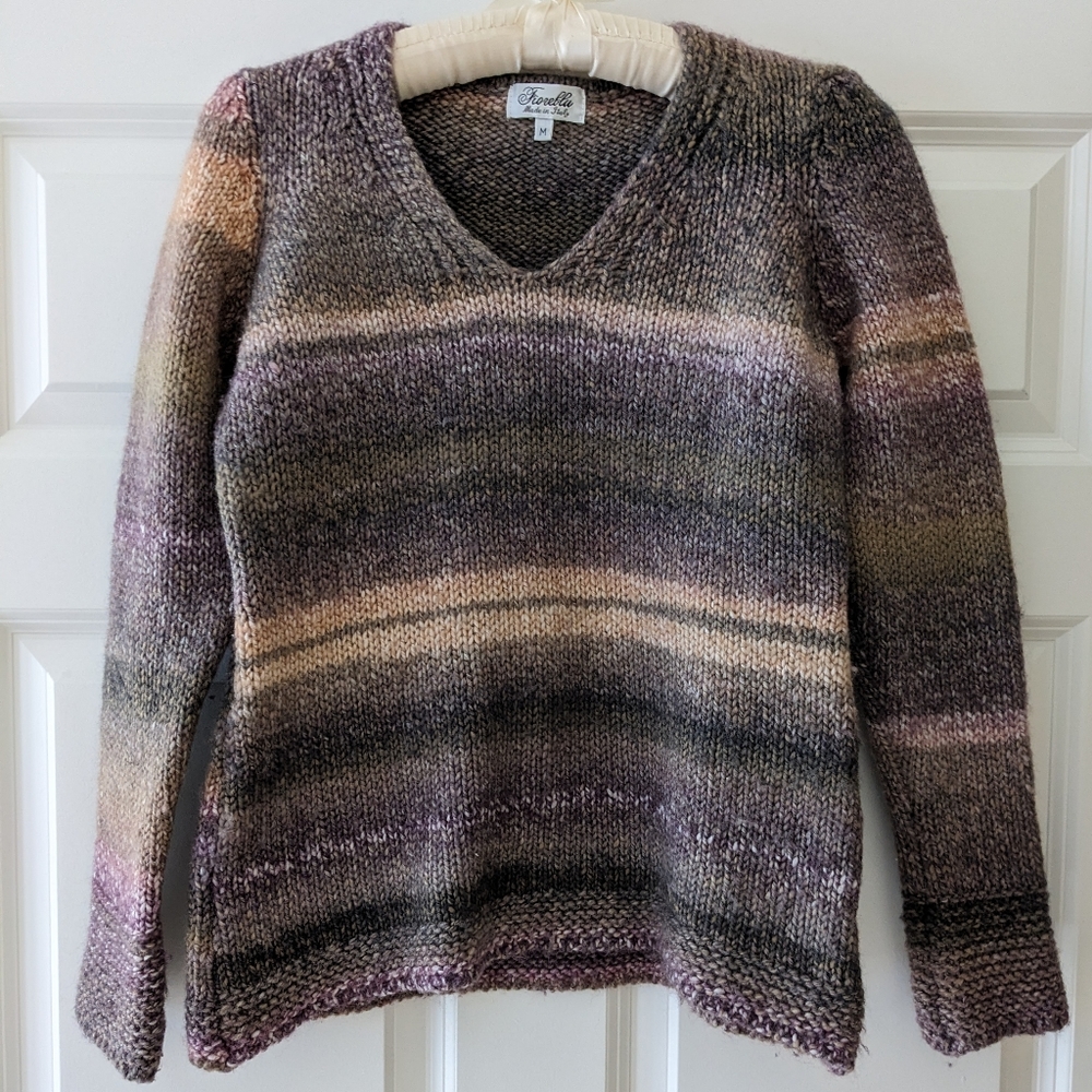 Fioreblu knit sweater Stripes Made in Italy muted purple earthy green gray S M